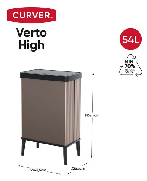 Cestino per la spazzatura rosa touch in plastica riciclata 54 l Verto High - Curver