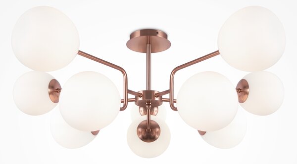 Lampadario Sospensione Erich Metallo Oro Rosa 10 Luci E Diffusori Bianchi