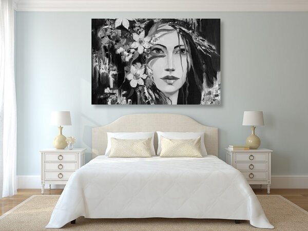 Stampa su tela – Pittura originale di una donna in bianco e nero