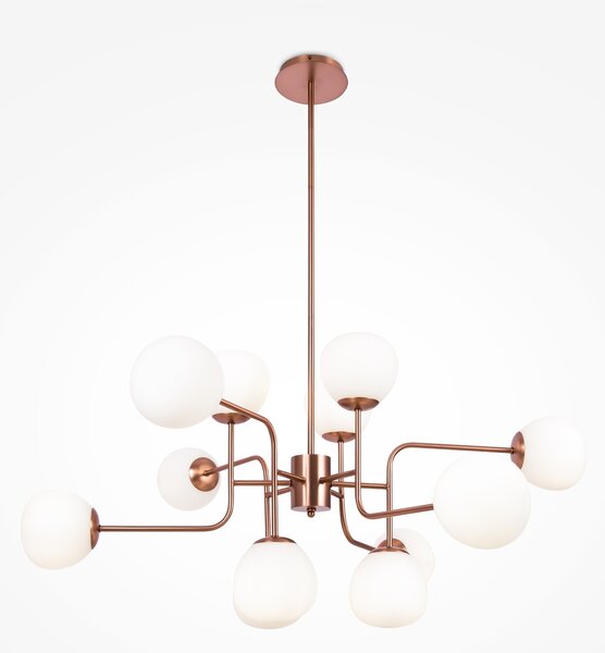 Lampadario Sospensione Erich In Metallo Oro Rosa 12 Luci E Diffusori Bianchi