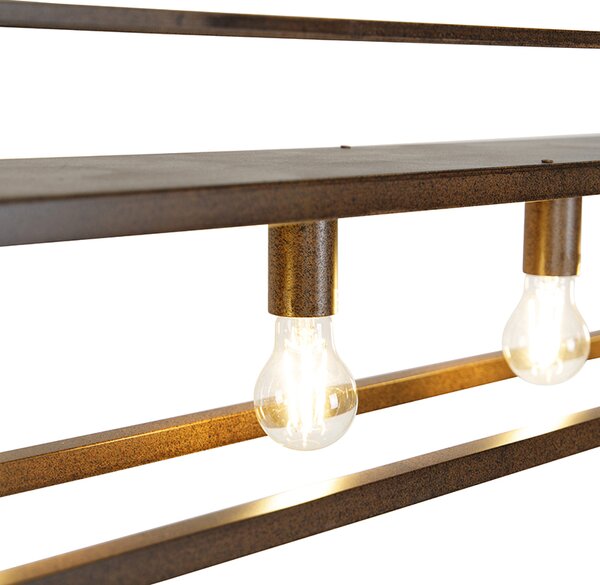 Lampada a sospensione industriale ruggine con mensola 4 luci - Cage Rack