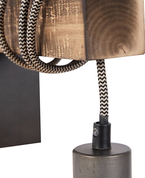 Lampada da parete industriale smart nera con legno incl. WiFi G95 - Gallow