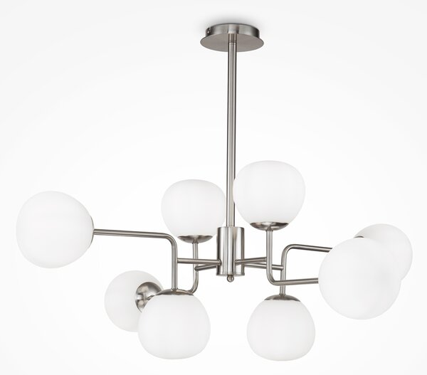 Lampadario Sospensione Erich In Metallo Nichel 8 Luci E Diffusori Bianchi