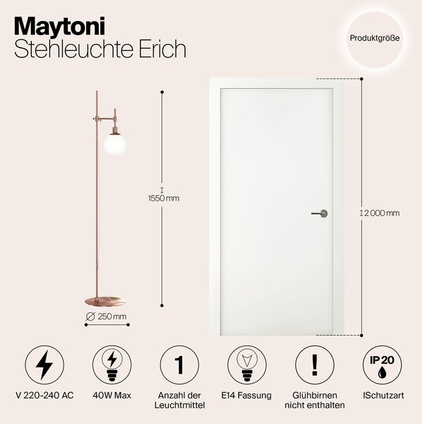 Piantana Contemporanea Erich Struttura In Metallo Oro Rosa 1 Luce