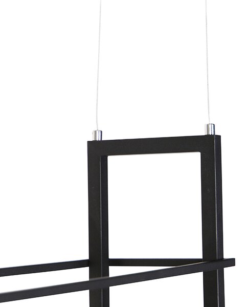 Lampada a sospensione industriale nera con ripiano in legno 4 luci - Cage Rack