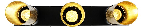 Plafoniera industriale nera con oro oblunga 3 luci - Raspi