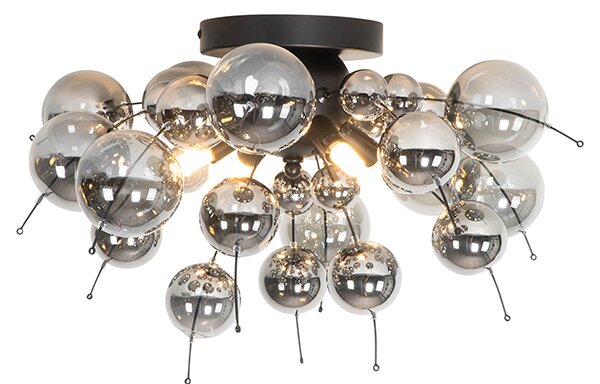Lampada da soffitto di design nera con vetro fumé a 4 luci - Explode