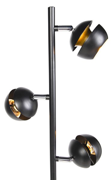 Lampada da terra moderna a 3 luci nera con interno dorato - Buell Deluxe