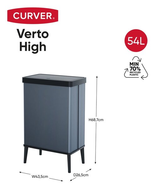 Cestino per la spazzatura blu touch in plastica riciclata 54 l Verto High - Curver