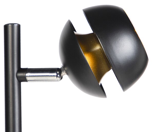 Lampada da terra moderna a 3 luci nera con interno dorato - Buell Deluxe