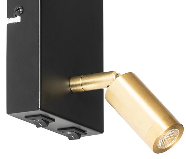 Applique moderna nera e oro con luce di lettura - Renier