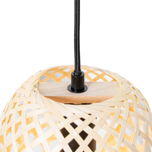 Lampada a sospensione orientale nera con bambù 3 luci - Rayan