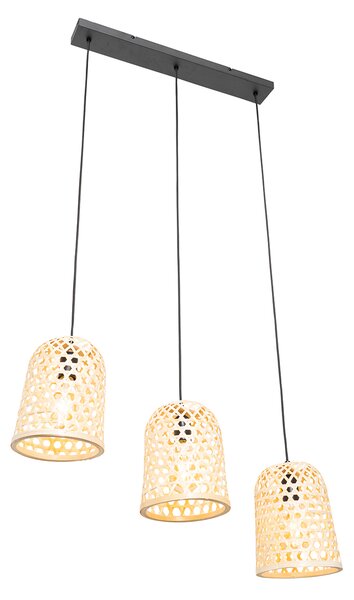 Lampada a sospensione orientale nera con bambù 3 luci - Rayan