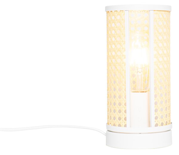 Lampada da tavolo orientale bianca con rattan 12 cm - Akira