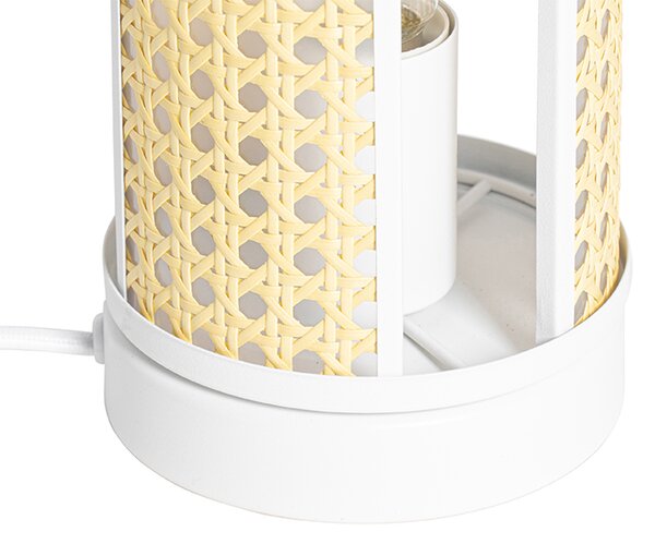 Lampada da tavolo orientale bianca con rattan 12 cm - Akira