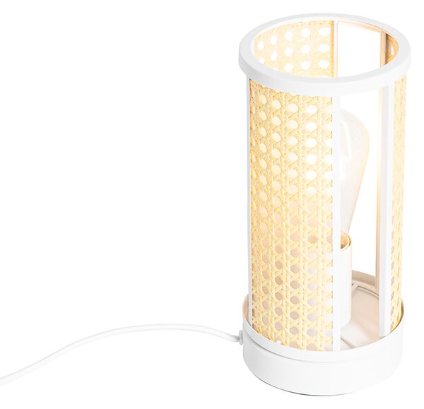 Lampada da tavolo orientale bianca con rattan 12 cm - Akira
