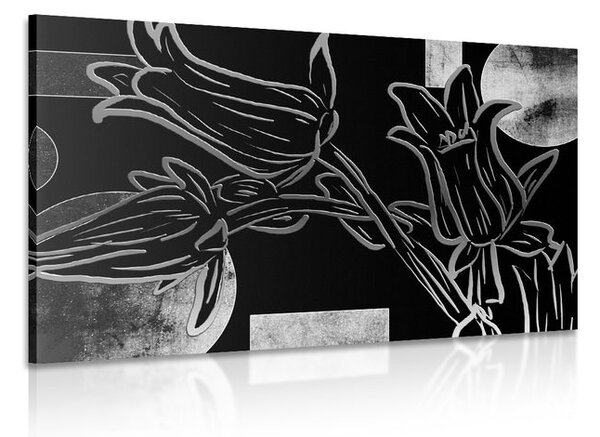 Quadro su tela – Fiori etnici in bianco e nero
