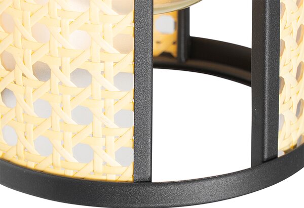 Lampada a sospensione orientale nera con rattan 3 luci oblunga - Akira