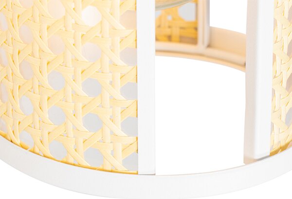 Lampada a sospensione orientale bianca con rattan 3 luci oblunga - Akira