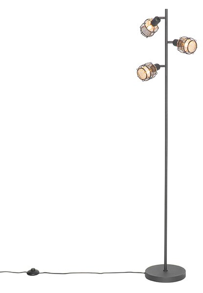 Lampada da terra di design nera con oro 3 luci - Noud