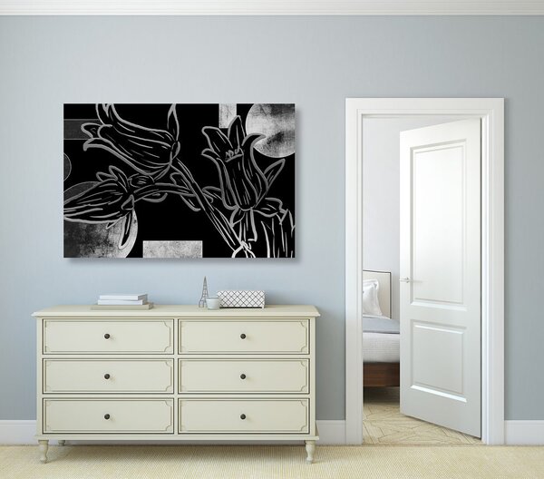 Quadro su tela – Fiori etnici in bianco e nero