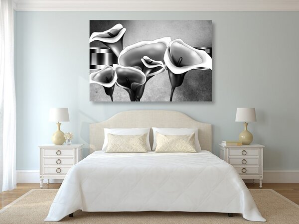Quadro su tela – Eleganti fiori di calla in bianco e nero