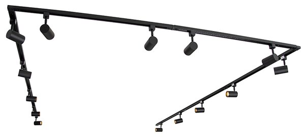 Sistema di illuminazione a binario moderno con 14 faretti neri monofase - Iconic Jeana