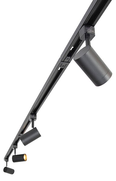 Sistema di illuminazione a binario moderno con 14 faretti neri monofase - Iconic Jeana