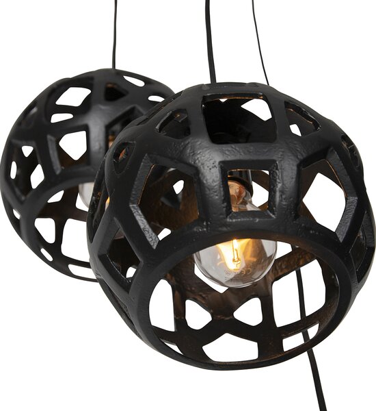 Lampada a sospensione industriale nera rotonda 3 luci - Bobby