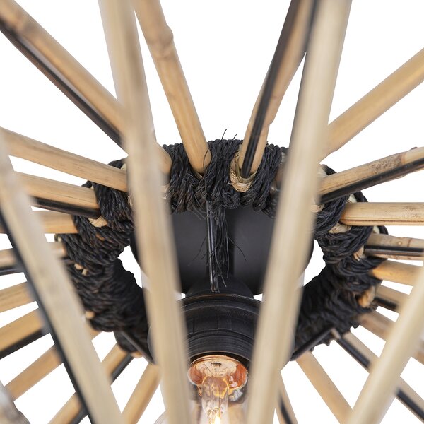 Lampadario orientale in bambù con nero 60 cm - Evalin