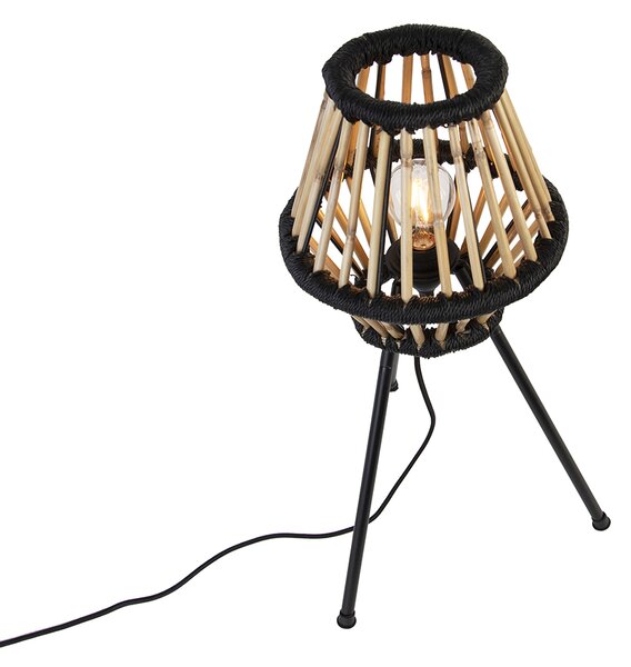 Lampada da tavolo a treppiede rustica in bambù con nero - Evalin