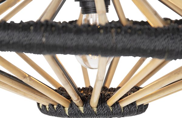 Lampada a sospensione orientale in bambù e nero 60 cm - Evalin