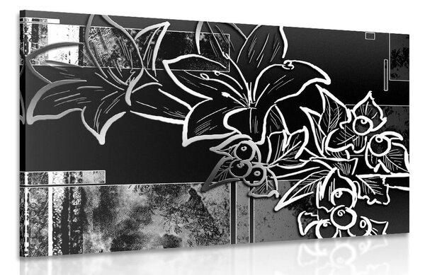 Quadro su tela – Illustrazione floreale in bianco e nero