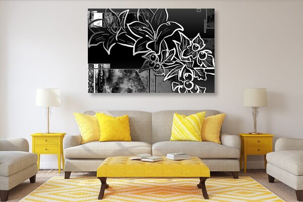 Quadro su tela – Illustrazione floreale in bianco e nero