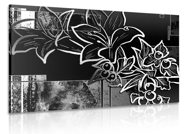 Quadro su tela – Illustrazione floreale in bianco e nero