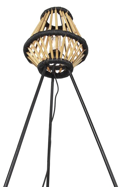Lampada da terra a treppiede orientale in bambù con nero - Evalin