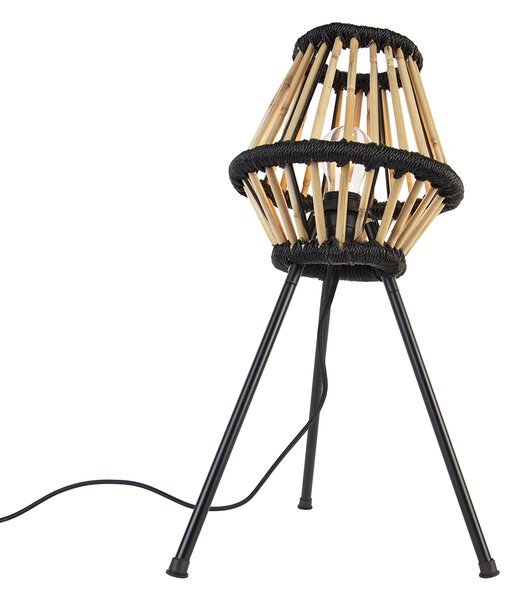 Lampada da tavolo a treppiede rustica in bambù con nero - Evalin