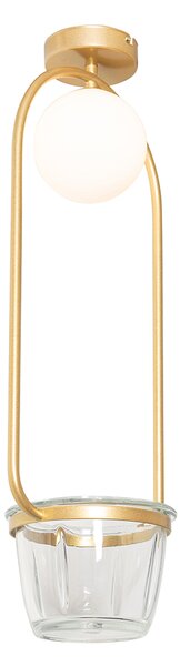 Plafoniera Art Déco oro con vetro bianco - Isabella