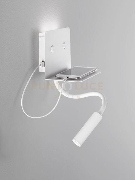 Applique in metallo verniciato bianco level led 6w + 3w faretto spo