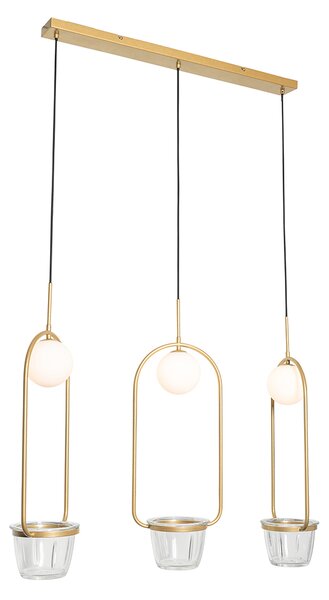 Lampada a sospensione Art Déco oro con vetro bianco 3 luci - Isabella