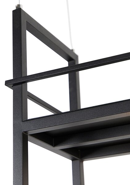 Lampada a sospensione intelligente nera con mensola grande 4 luci incl. Wifi G95 - Cage Rack