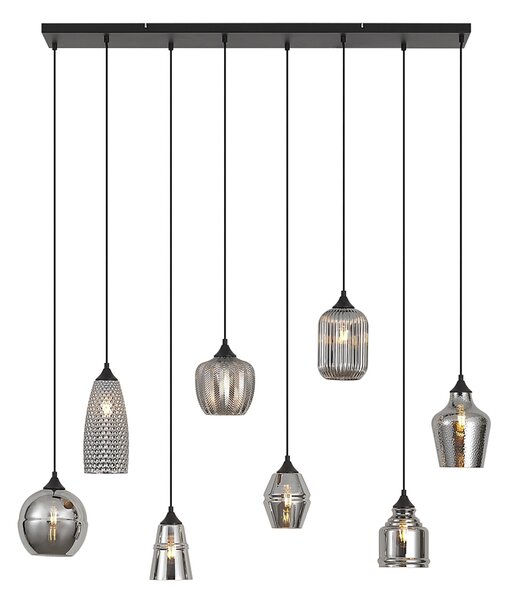 Lampada a sospensione Art Déco nera con vetro fumé 8 luci - Hanne