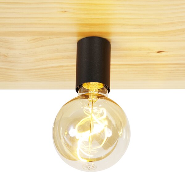 Plafoniera industriale nera con legno 3 luci - Shelf