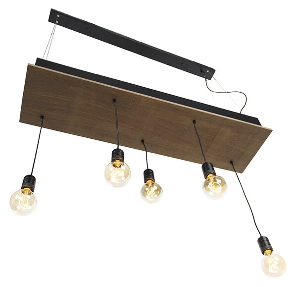 Lampada a sospensione rustica nera con legno 5 luci - Flair