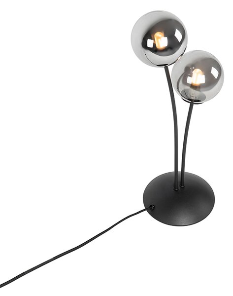 Lampada da tavolo moderna nera 2 luci vetro fumé - ATHENAS