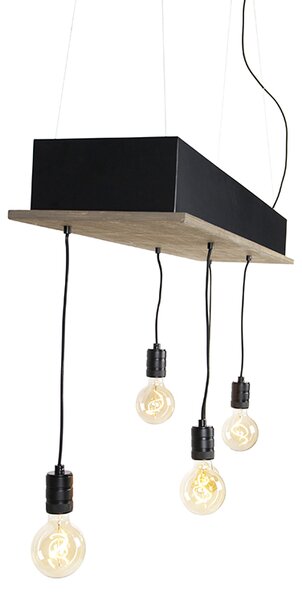 Lampada a sospensione rustica nera con legno 5 luci - Flair