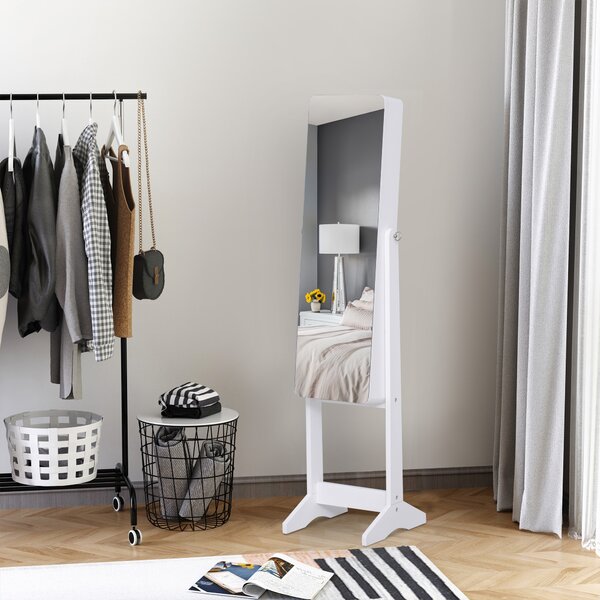HOMCOM Armadio Portagioie Portagioielli con Specchio Regolabile e Illuminazione LED, Legno, Bianco, 30x146x36 cm