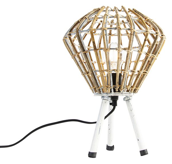 Lampada da tavolo rustica treppiede in bambù con bianco - Canna Diamond