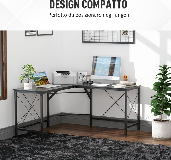 HOMCOM Scrivania Spaziosa e Finitura in Rovere Perfetta Postazione da Lavoro per Casa e Ufficio a Forma di L con Soluzione Angolar,Nera|Aosom