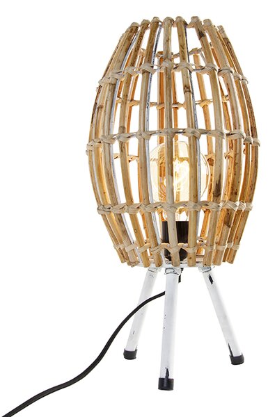 Lampada da tavolo rustica treppiede bambù con bianco - Canna Capsule